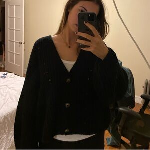 Chunky oversized black knit cardigan